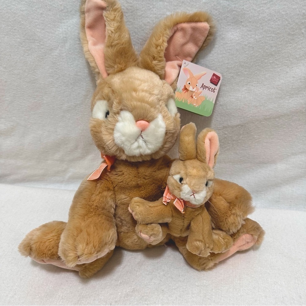 NWT Russ Apricot Mommy & baby Honey Bunny Easter rabbits Plush stuffed Toy  15” 